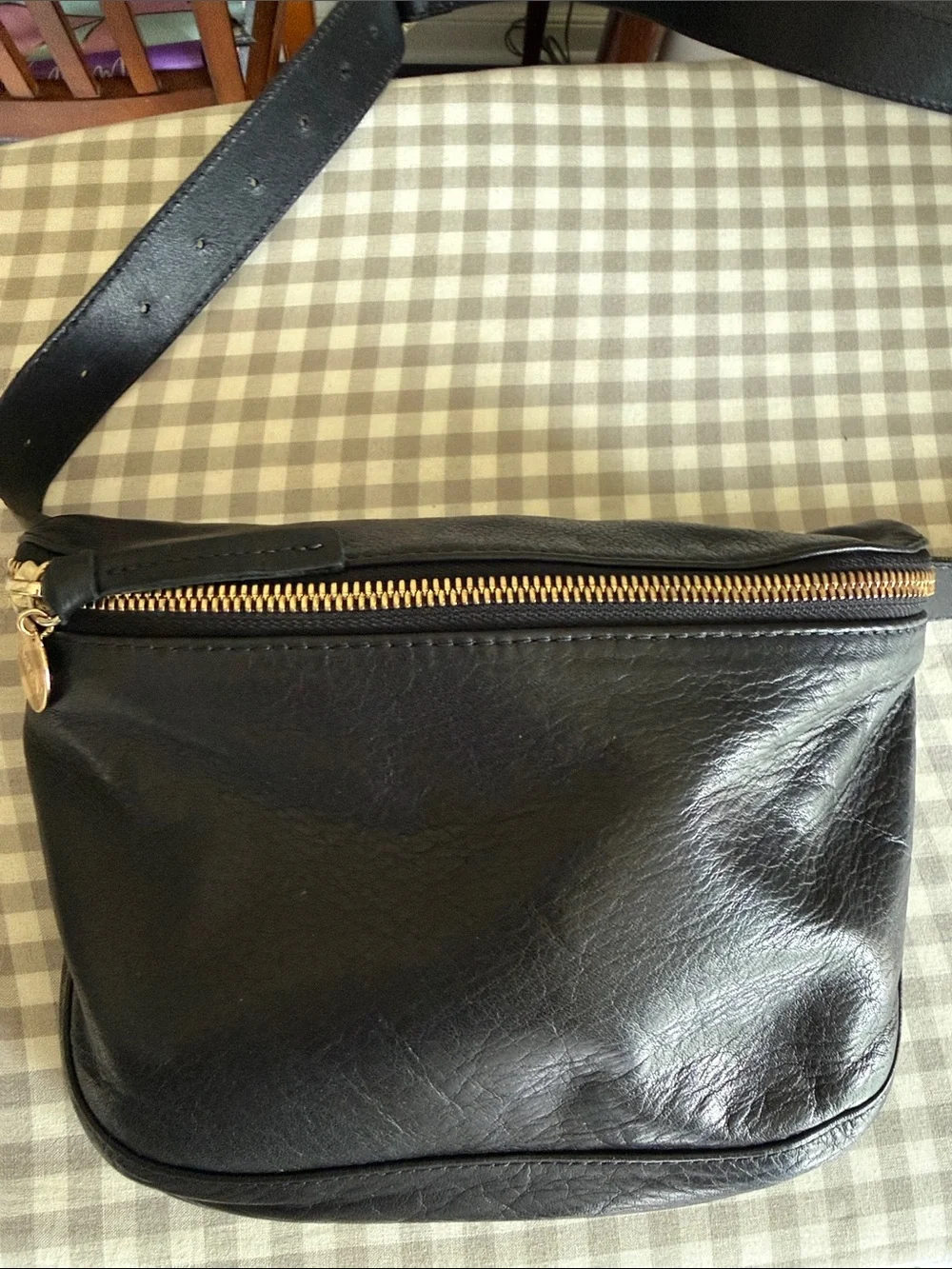 Clare V Black Leather Crossbody with Gold Charm